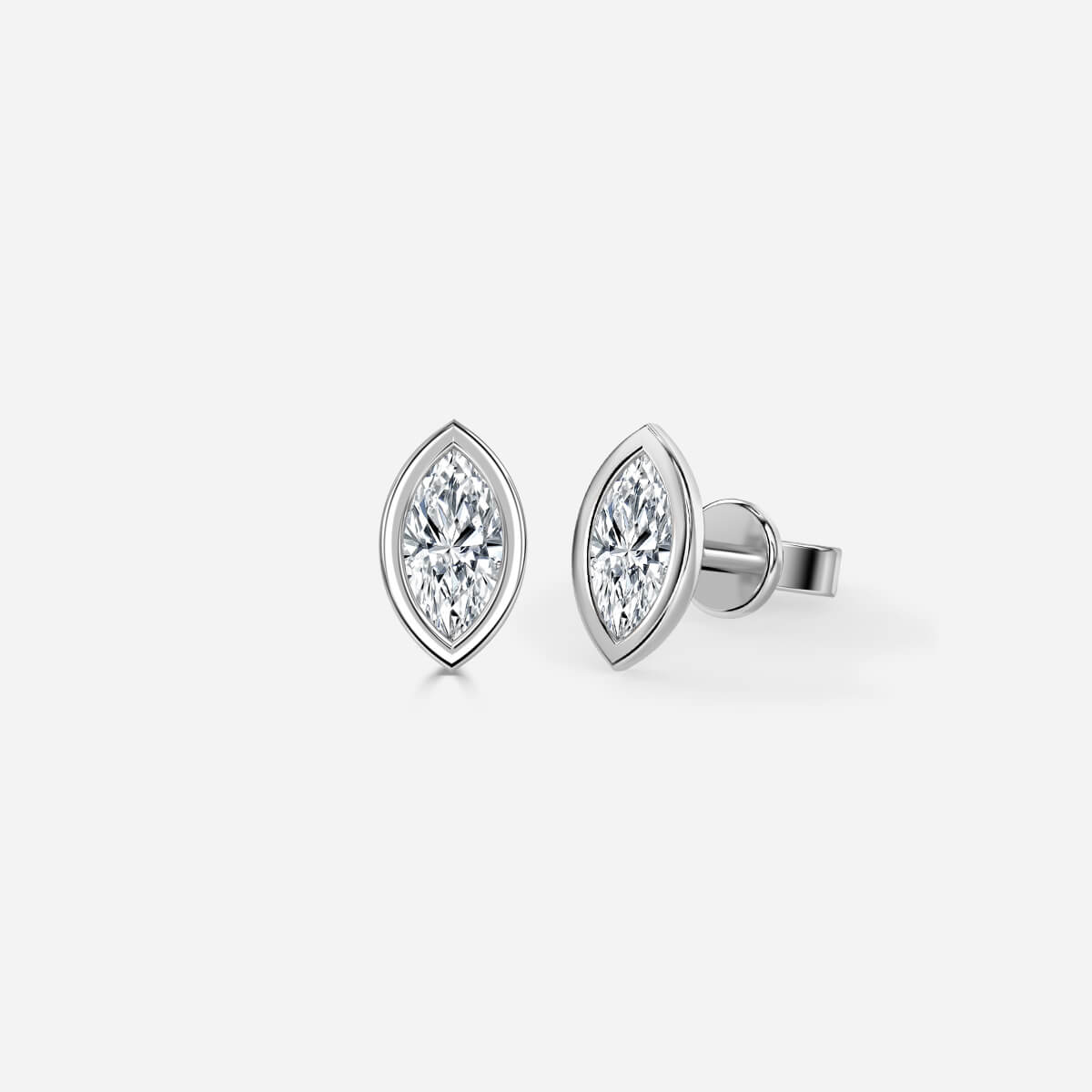 Bezel Set Marquise Moissanite Stud Earrings