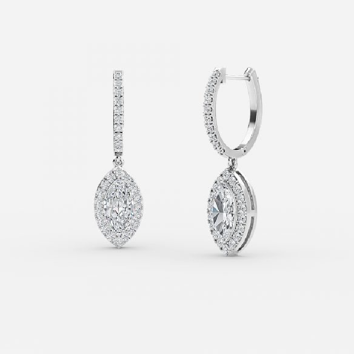 Marquise Moissanite Halo Drop Earrings