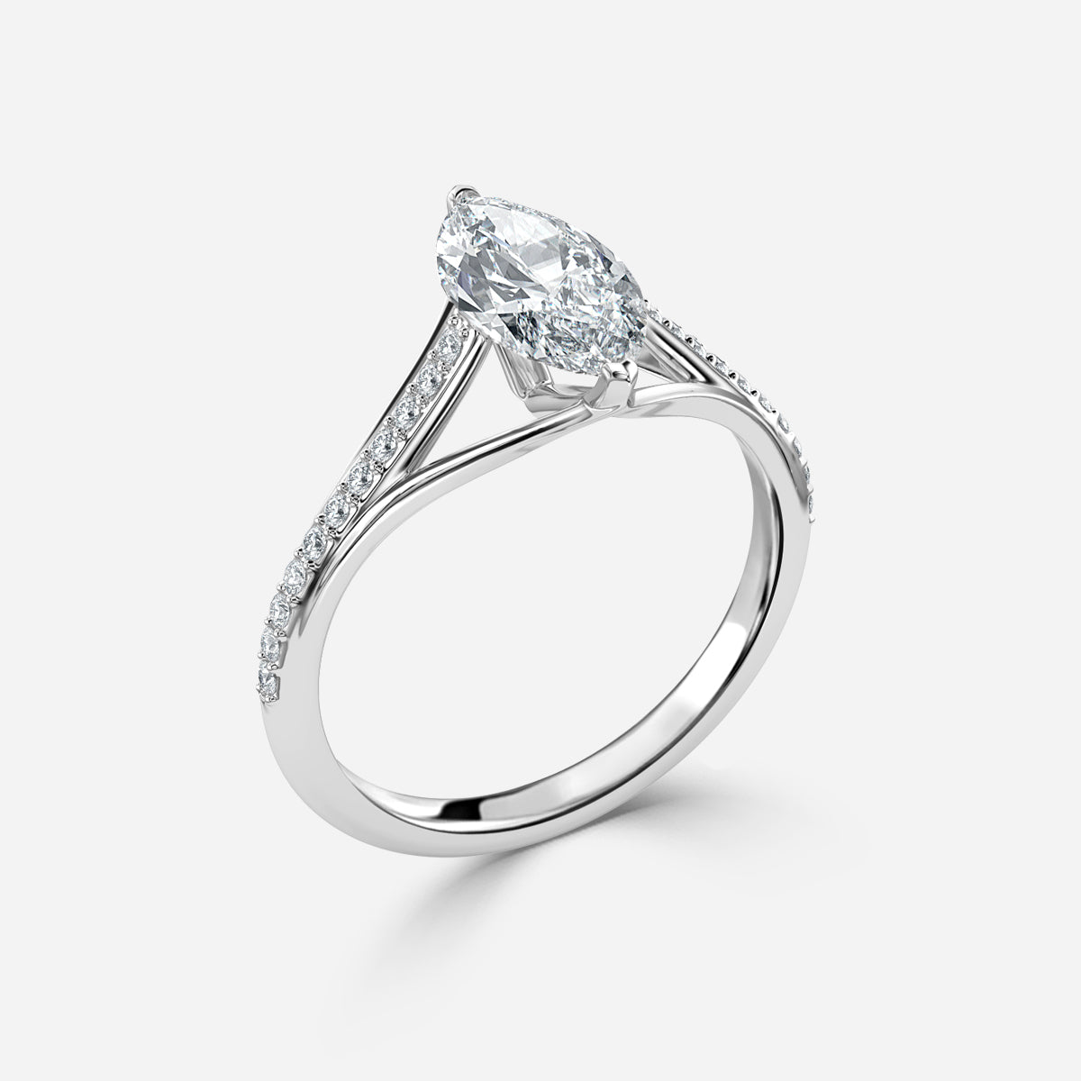 Jessamine Marquise Diamond Band Moissanite Engagement Ring