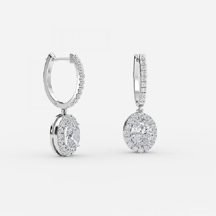 Oval Moissanite Halo Drop Earrings