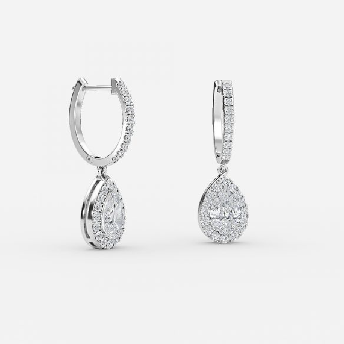 Pear Moissanite Halo Drop Earrings