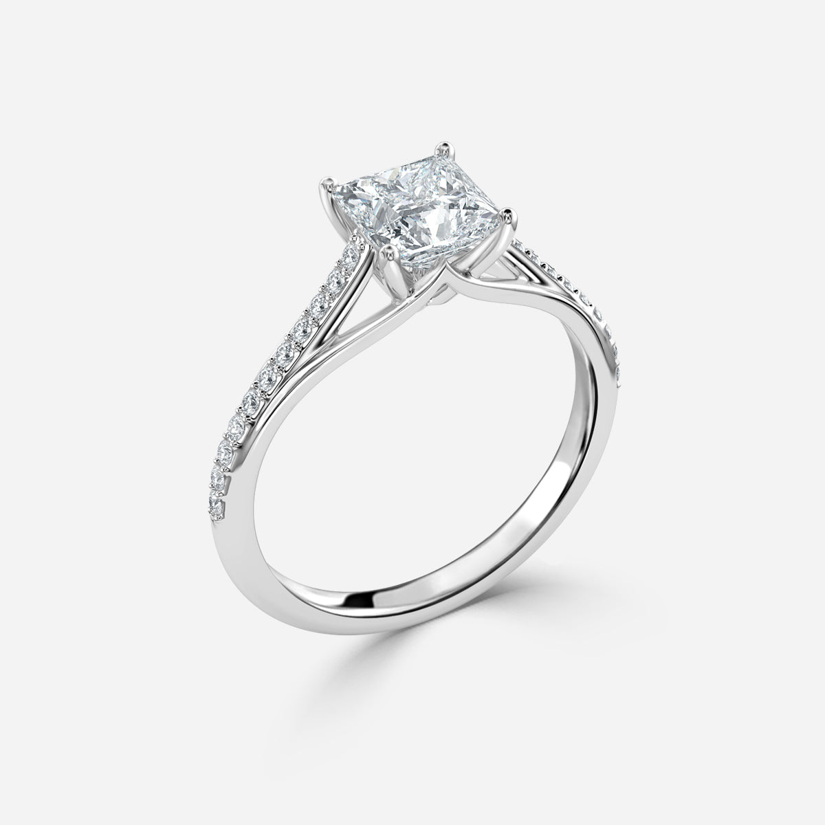 Jessamine Princess Diamond Band Moissanite Engagement Ring