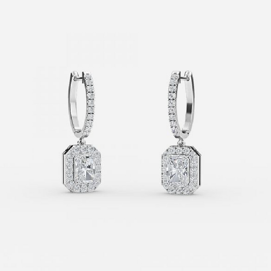 Radiant Moissanite Halo Drop Earrings