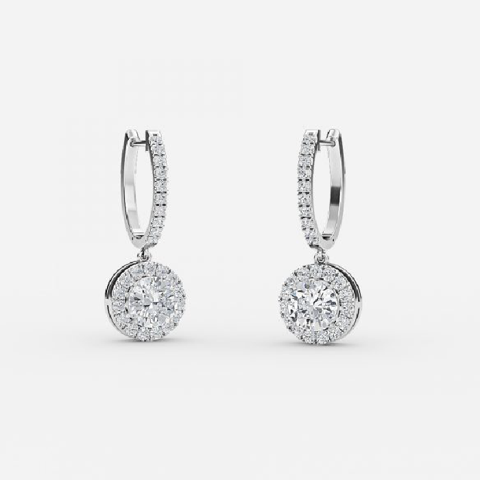 Round Moissanite Halo Drop Earrings