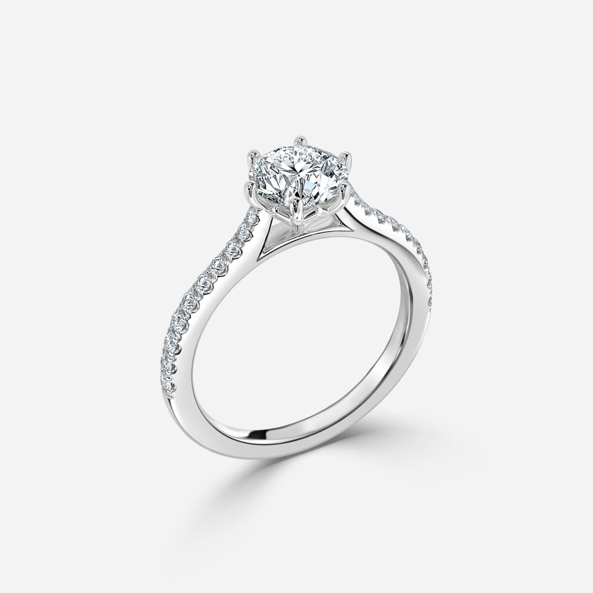 Odessa Round Diamond Band Moissanite Engagement Ring