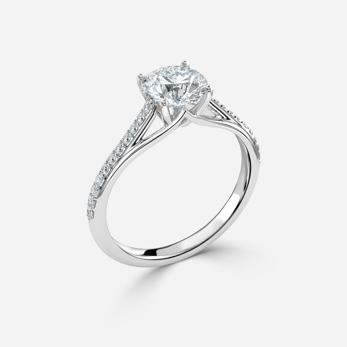 Jessamine Round Diamond Band Moissanite Engagement Ring