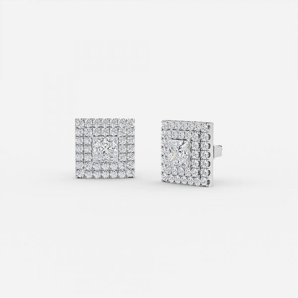 Princess Moissanite Double Halo Earrings