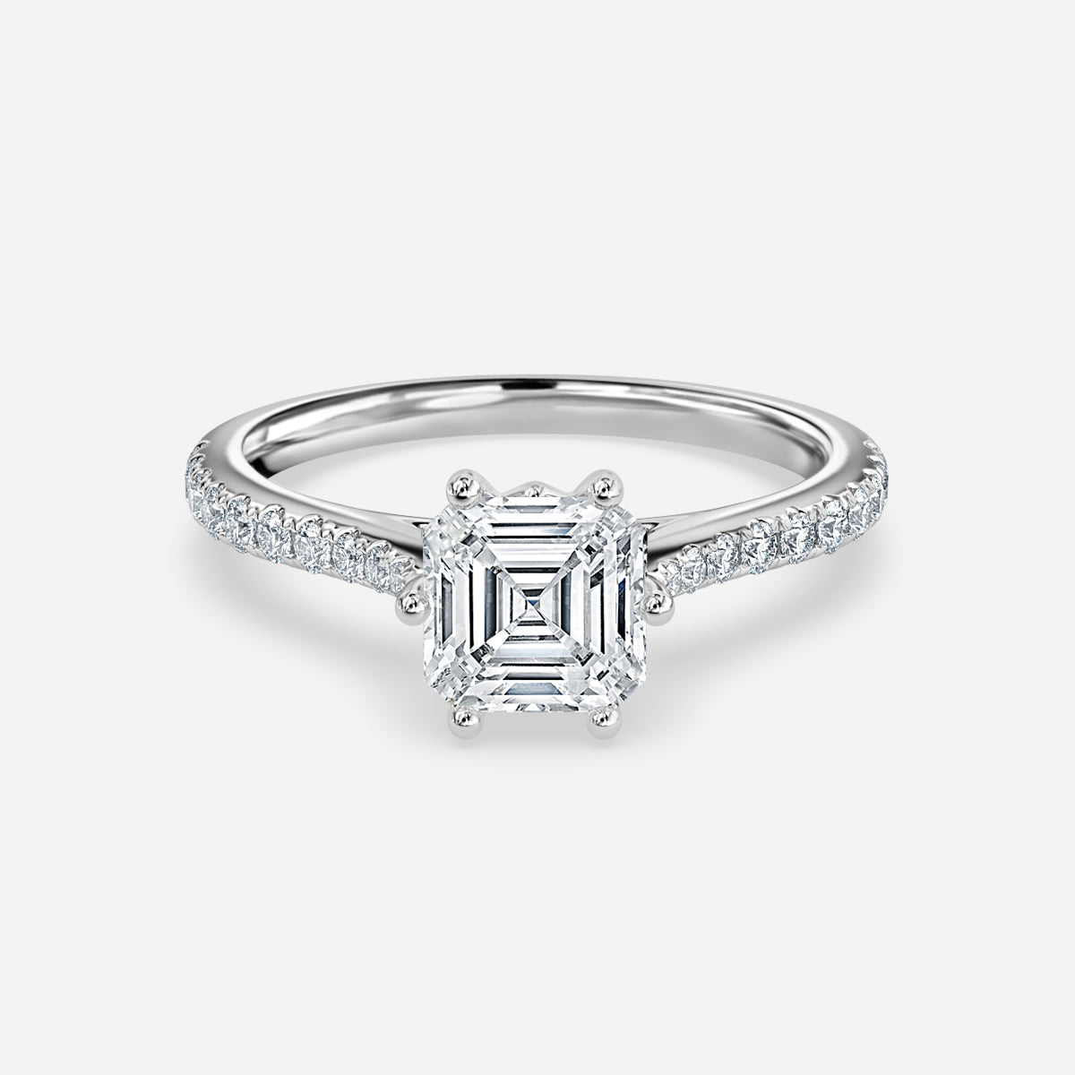 Odessa Asscher Diamond Band Moissanite Engagement Ring