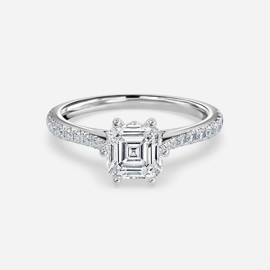 Odessa Asscher Diamond Band Moissanite Engagement Ring