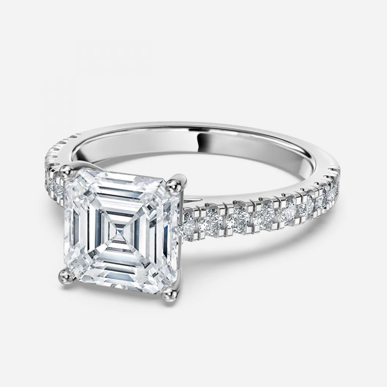 Halcyon Asscher Diamond Band Moissanite Engagement Ring