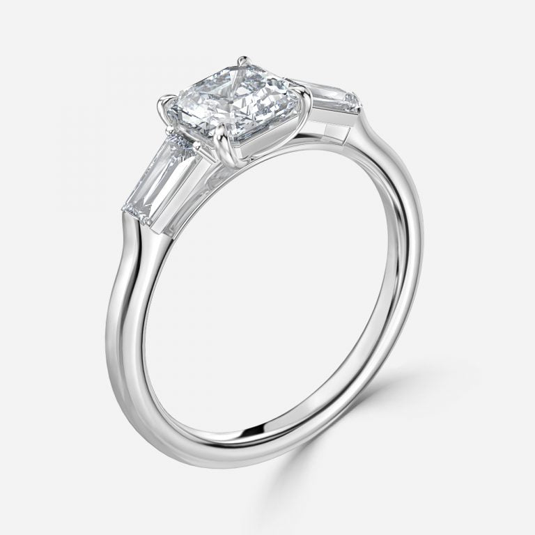 Marcelline Asscher Three Stone Moissanite Engagement Ring