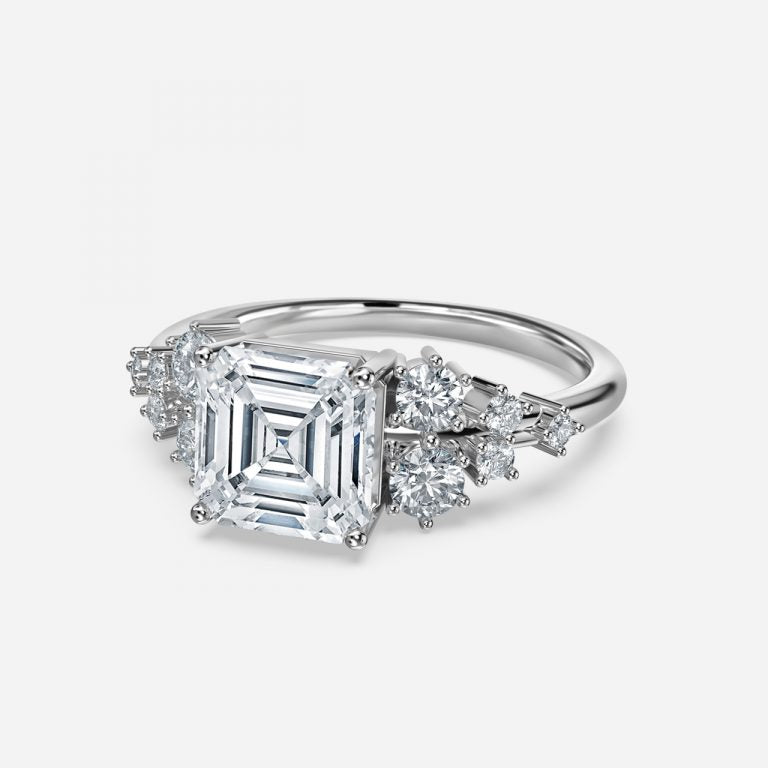 Kassidy Asscher Cluster Moissanite Engagement Ring