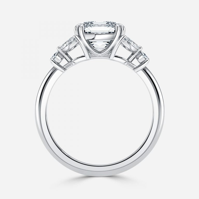 Zephyr Asscher Three Stone Moissanite Engagement Ring