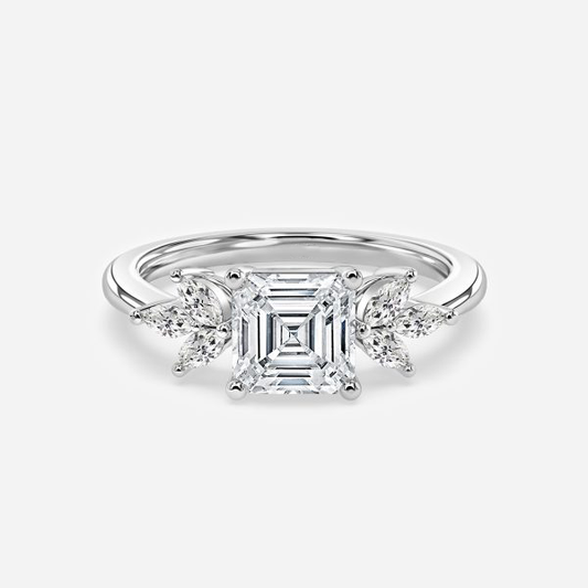 Anong Asscher Three Stone Moissanite Engagement Ring