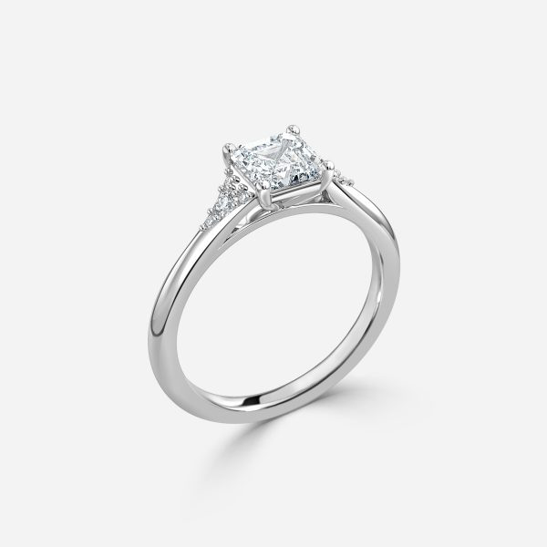 Aurelia Asscher Three Stone Moissanite Engagement Ring