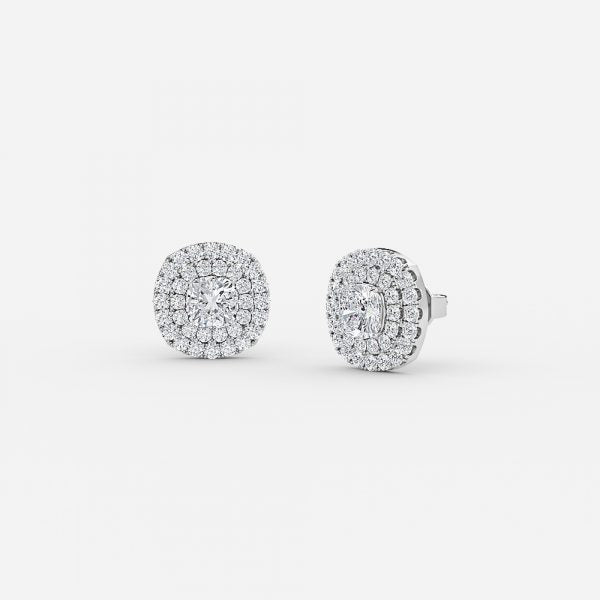 Cushion Moissanite Double Halo Earrings