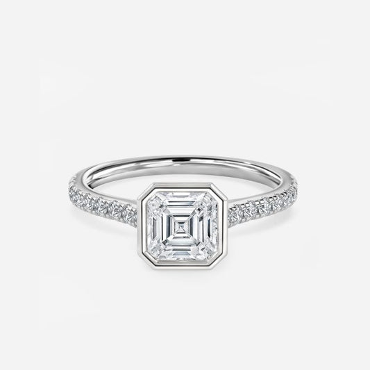 Arabella Asscher Bezel Moissanite Engagement Ring