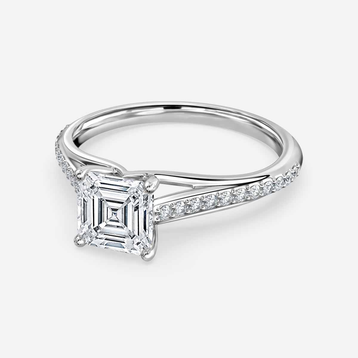 Jessamine Asscher Diamond Band Moissanite Engagement Ring