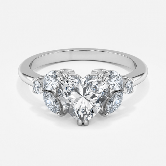 Zephyr Heart Three Stone Engagement Ring