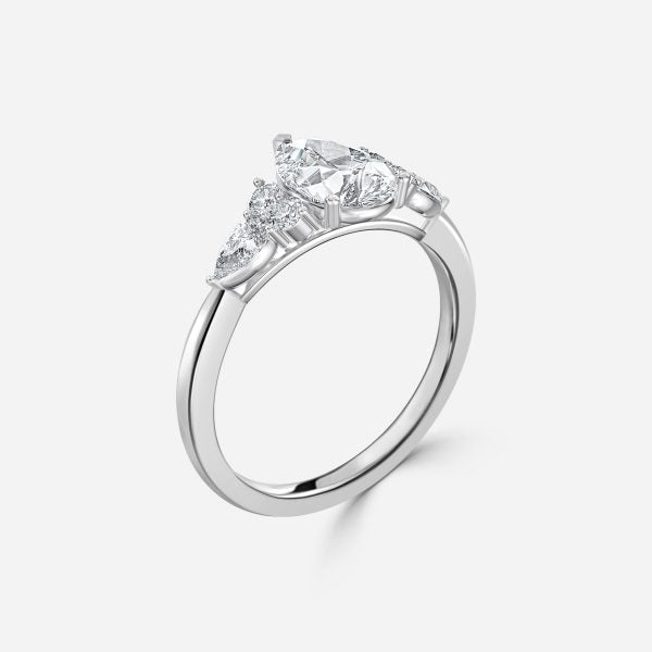 Carmel Pear Three Stone Moissanite Engagement Ring