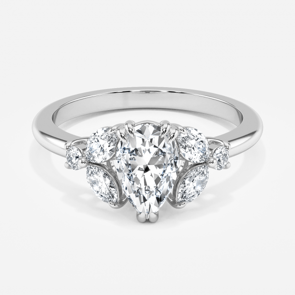 Zephyr Pear Three Stone Moissanite Engagement Ring