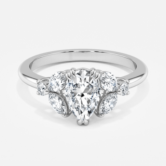 Zephyr Pear Three Stone Moissanite Engagement Ring