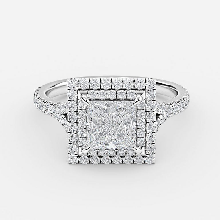 Afton Princess Halo Moissanite Engagement Ring