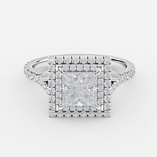 Afton Princess Halo Moissanite Engagement Ring