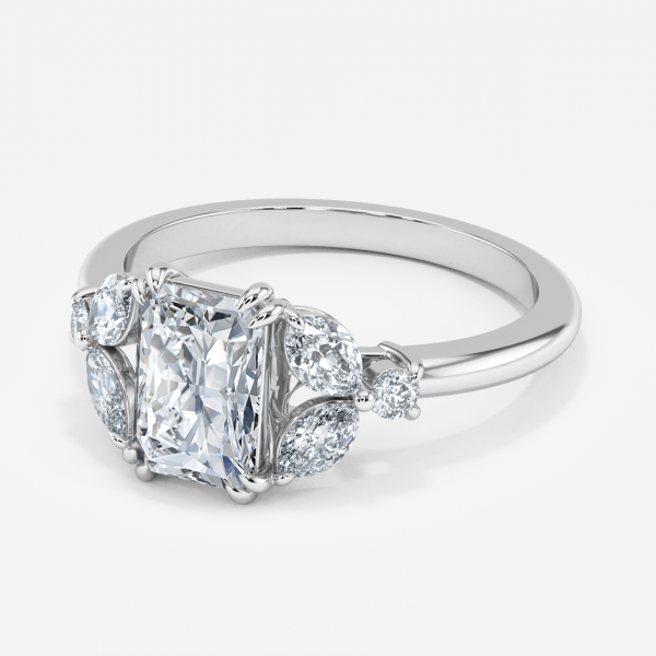 Zephyr Radiant Three Stone Moissanite Engagement Ring