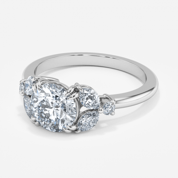 Zephyr Round Three Stone Moissanite Engagement Ring