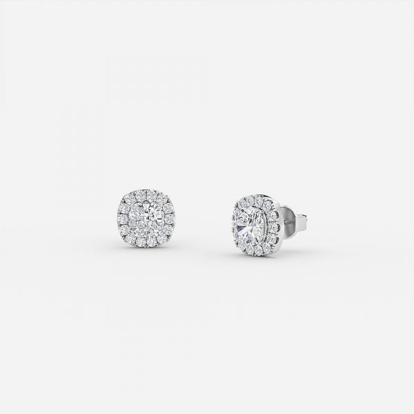 Cushion Moissanite Halo Earrings