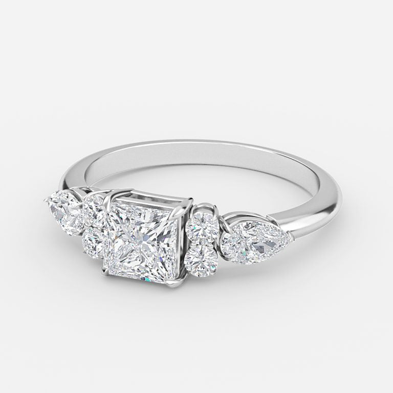 Carmel Princess Three Stone Moissanite Engagement Ring