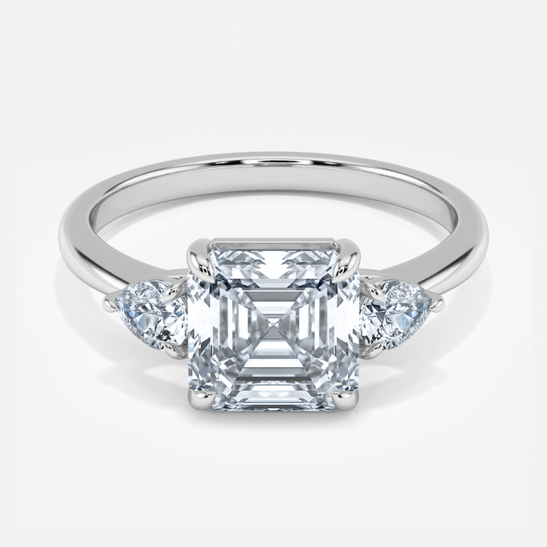 Verity Asscher Three Stone Moissanite Engagement Ring