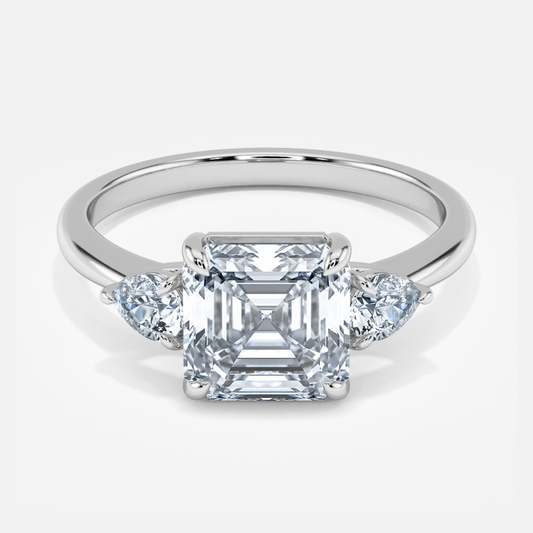 Verity Asscher Three Stone Moissanite Engagement Ring