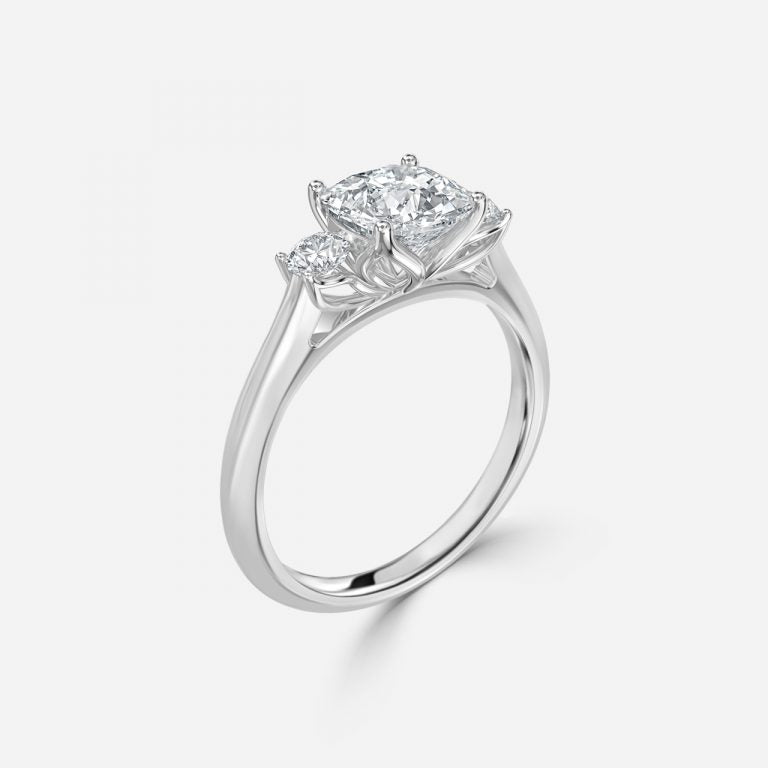 Myra Cushion Three Stone Moissanite Engagement Ring