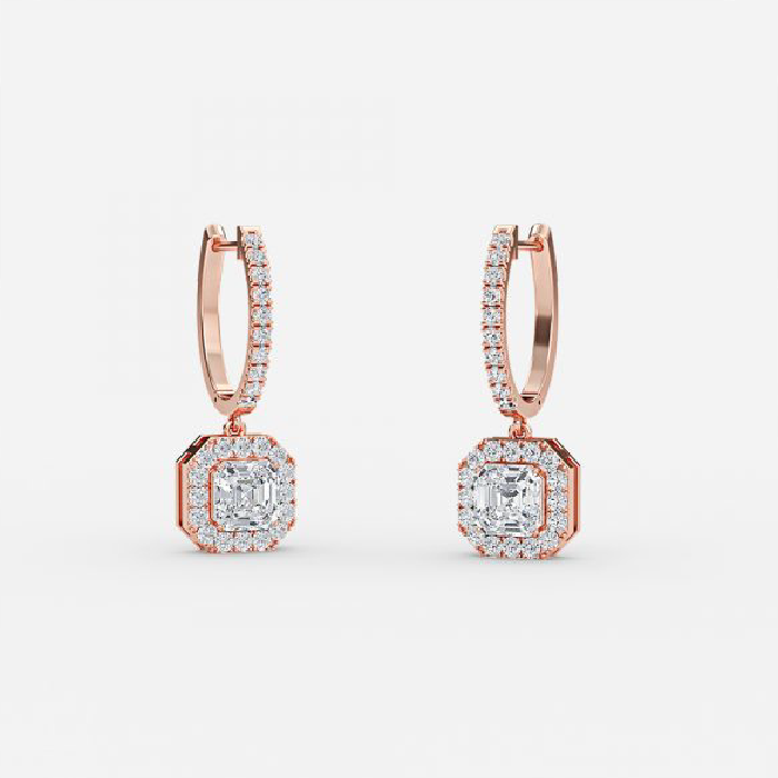 Asscher Moissanite Halo Drop Earrings