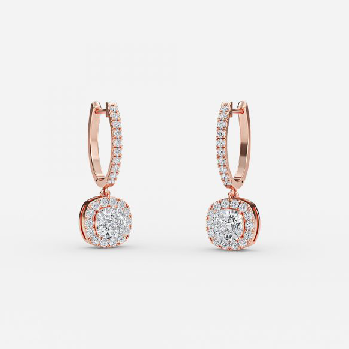 Cushion Moissanite Halo Drop Earrings