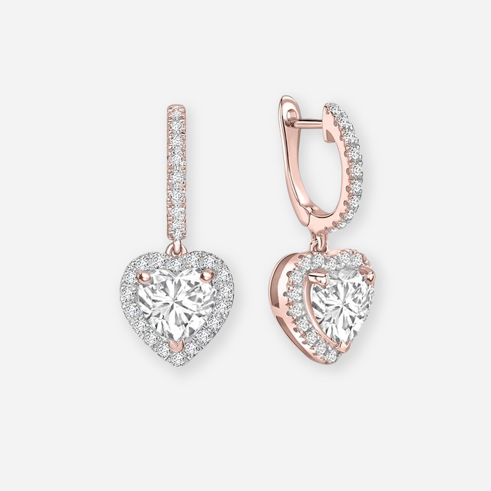 Heart Moissanite Halo Drop Earrings