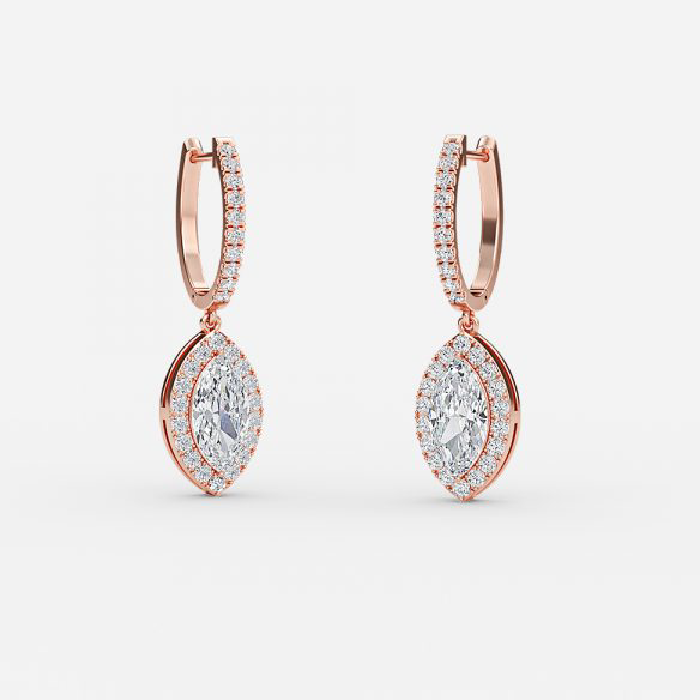 Marquise Moissanite Halo Drop Earrings