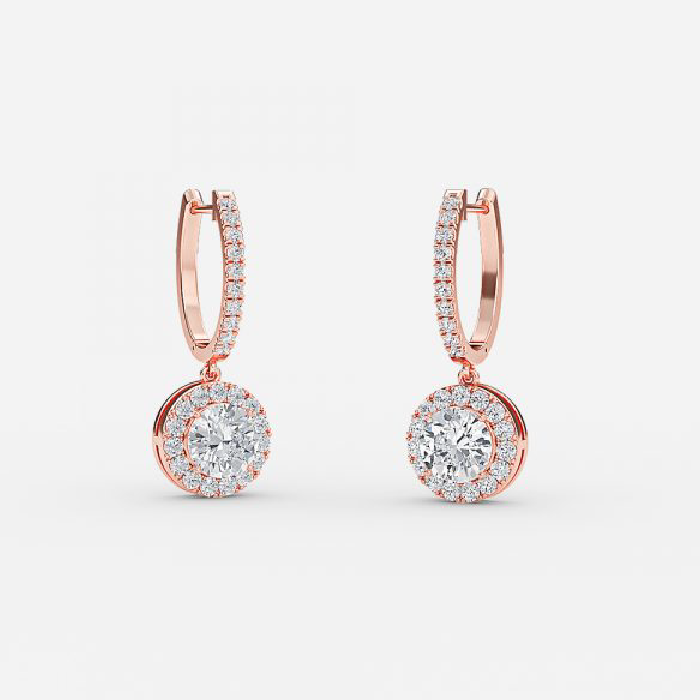 Round Moissanite Halo Drop Earrings