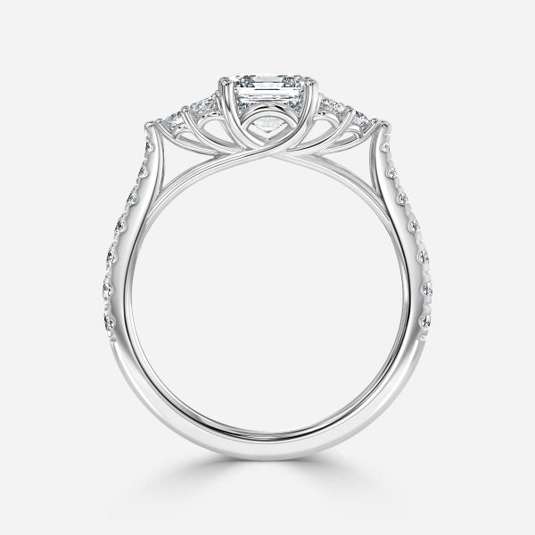 Galatea Asscher Three Stone Moissanite Engagement Ring