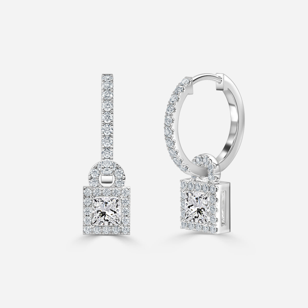 Princess Moissanite Halo and Drop Earring