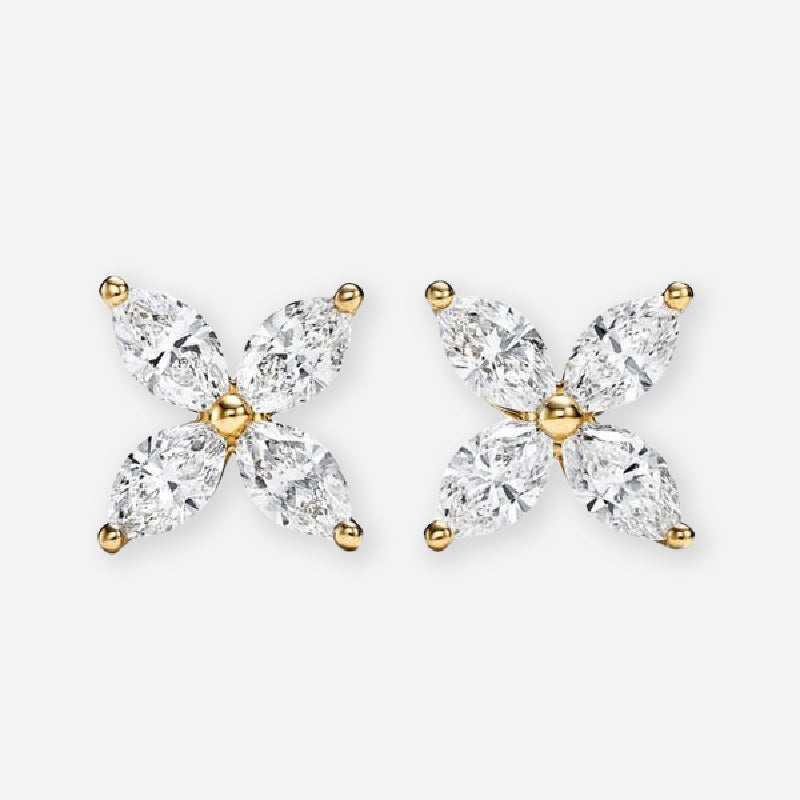 Marquise Moissanite Floral Leaf Cluster Stud Earrings