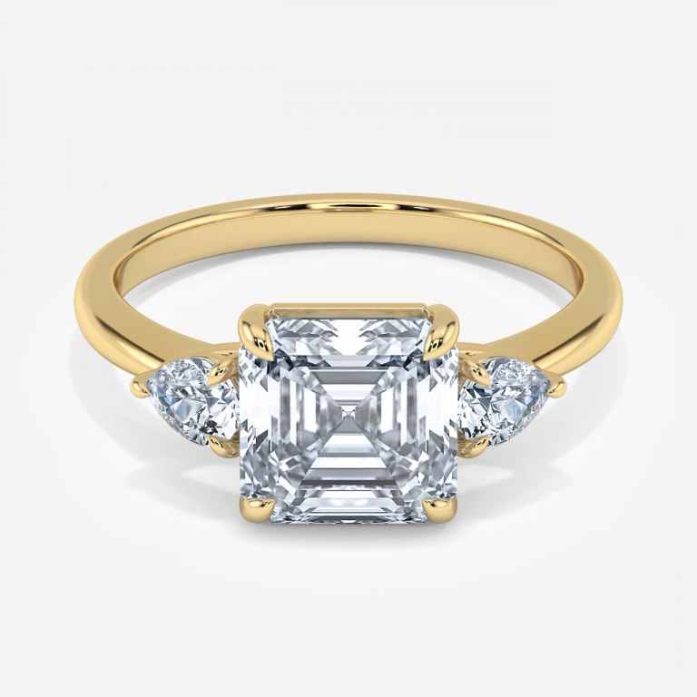 Verity Asscher Three Stone Moissanite Engagement Ring