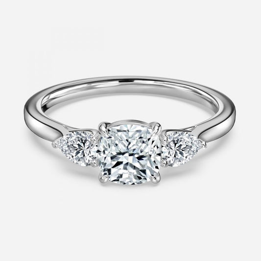 Mirabella Cushion Three Stone Moissanite Engagement Ring