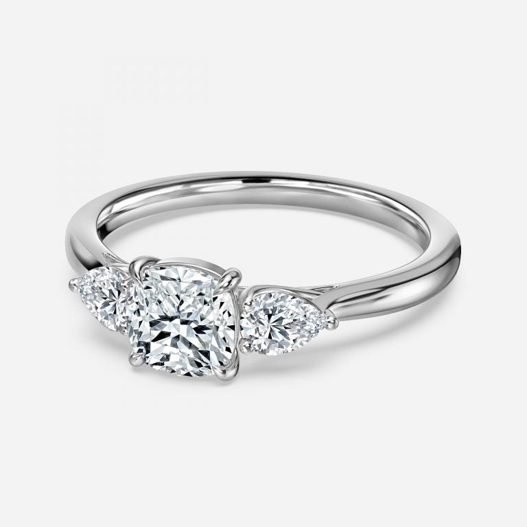 Mirabella Cushion Three Stone Moissanite Engagement Ring