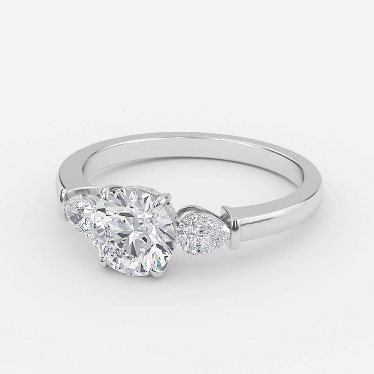 Malai Round Three Stone Moissanite Engagement Ring